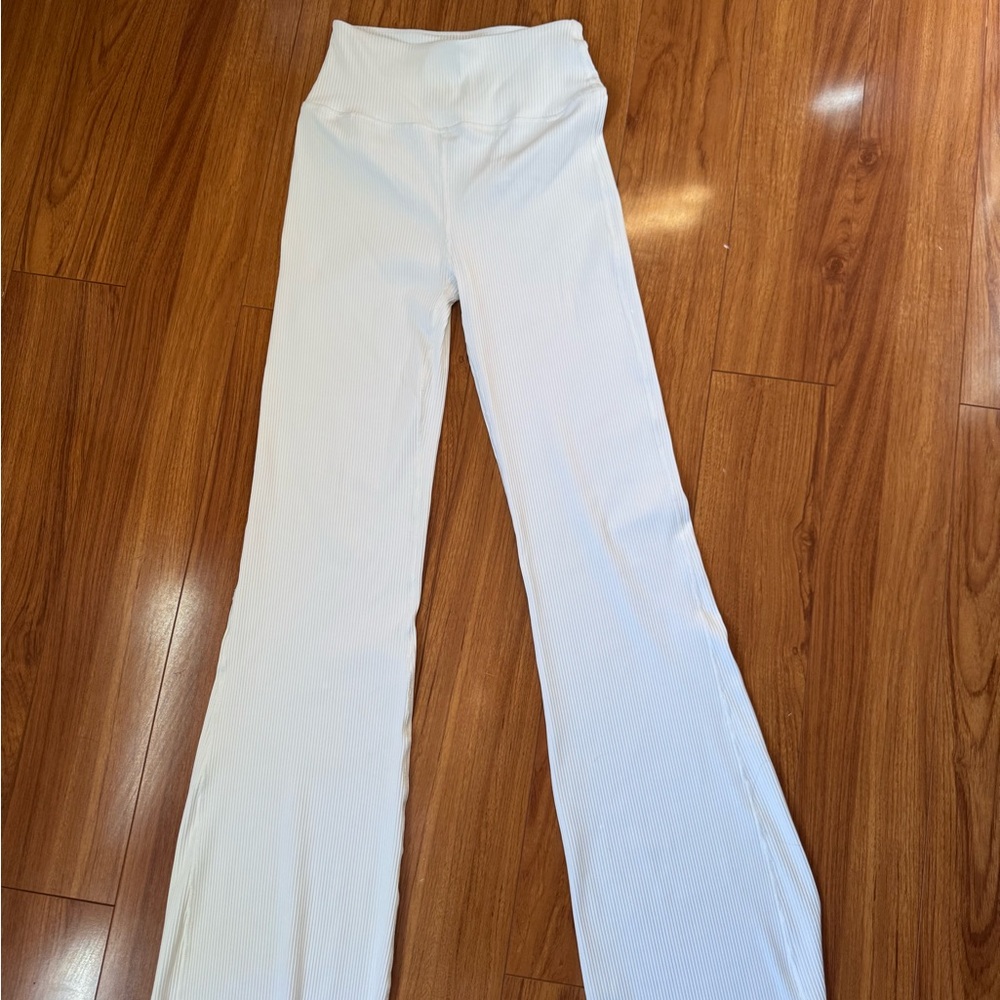 Carbon38 Ribbed White Flare Pants